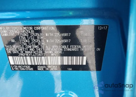 2018 Toyota Rav4 Le z USA, uszkodzony, nr VIN JTMZFREV1JJ734012